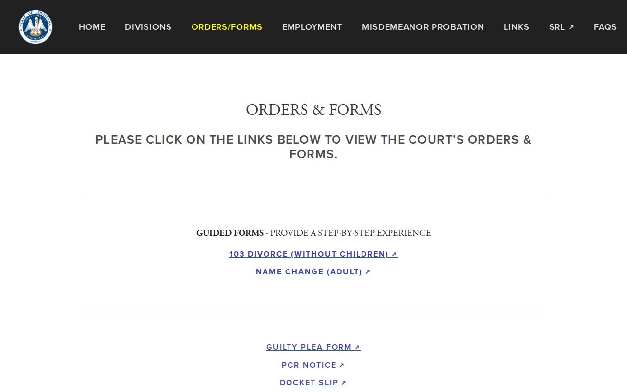East Carroll Parish court schedule Sixth Judicial District Court orders and forms