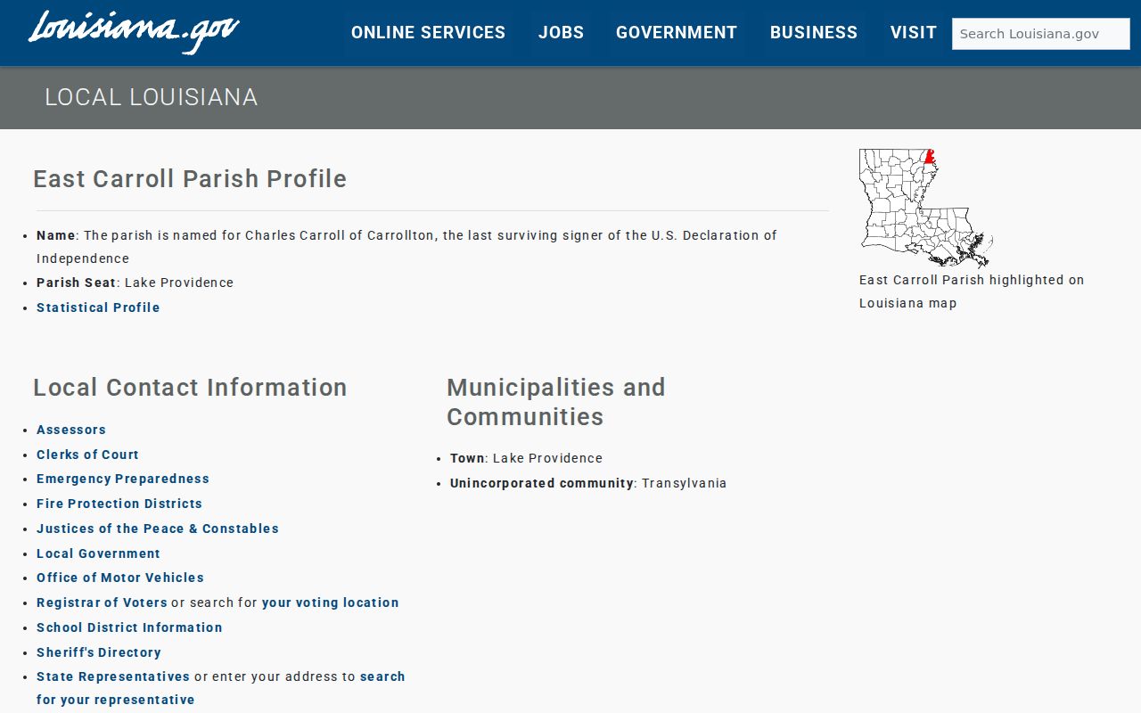 East Carroll Parish court docket parish profile for Lake Providence