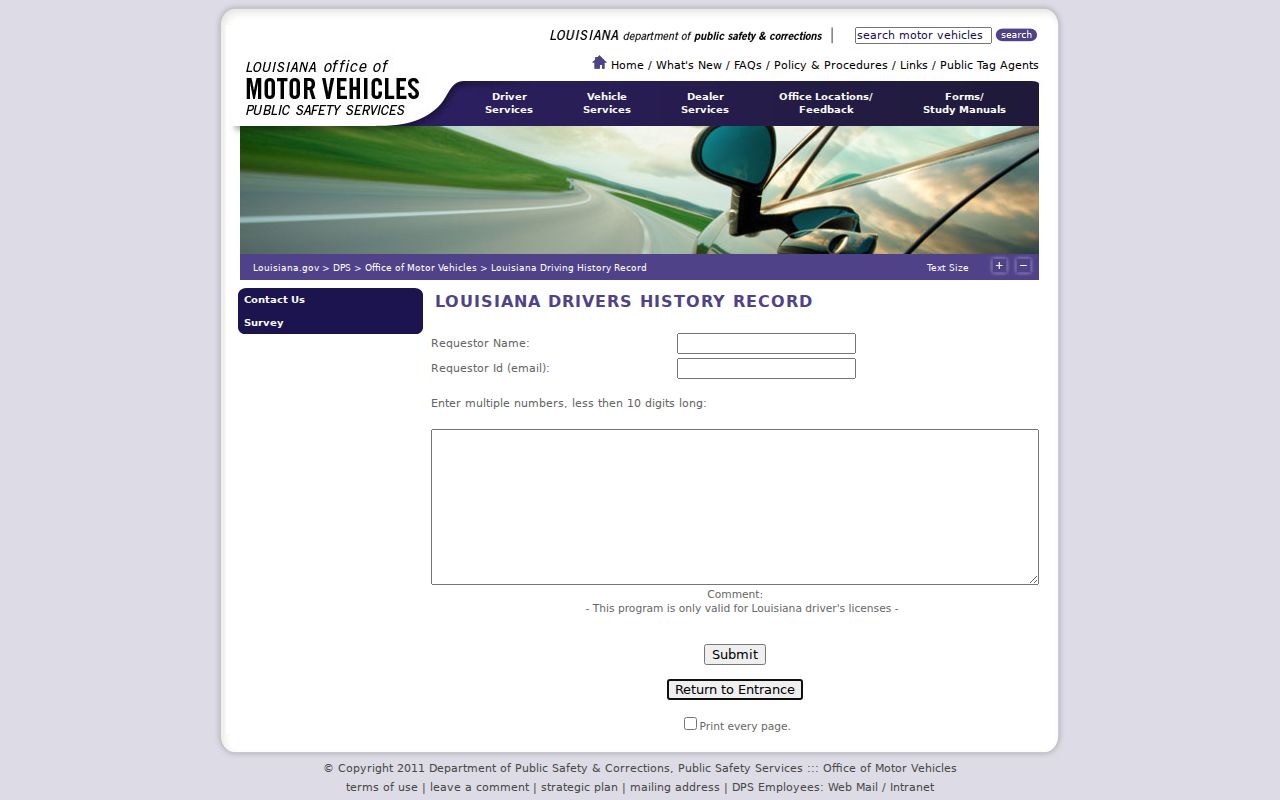 East Carroll Parish traffic court records separate Louisiana OMV driver history form
